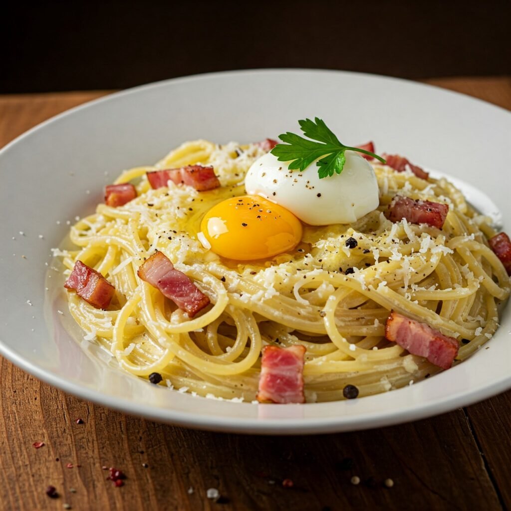 Sugerencia de presentación de Espagueti a la Carbonara.