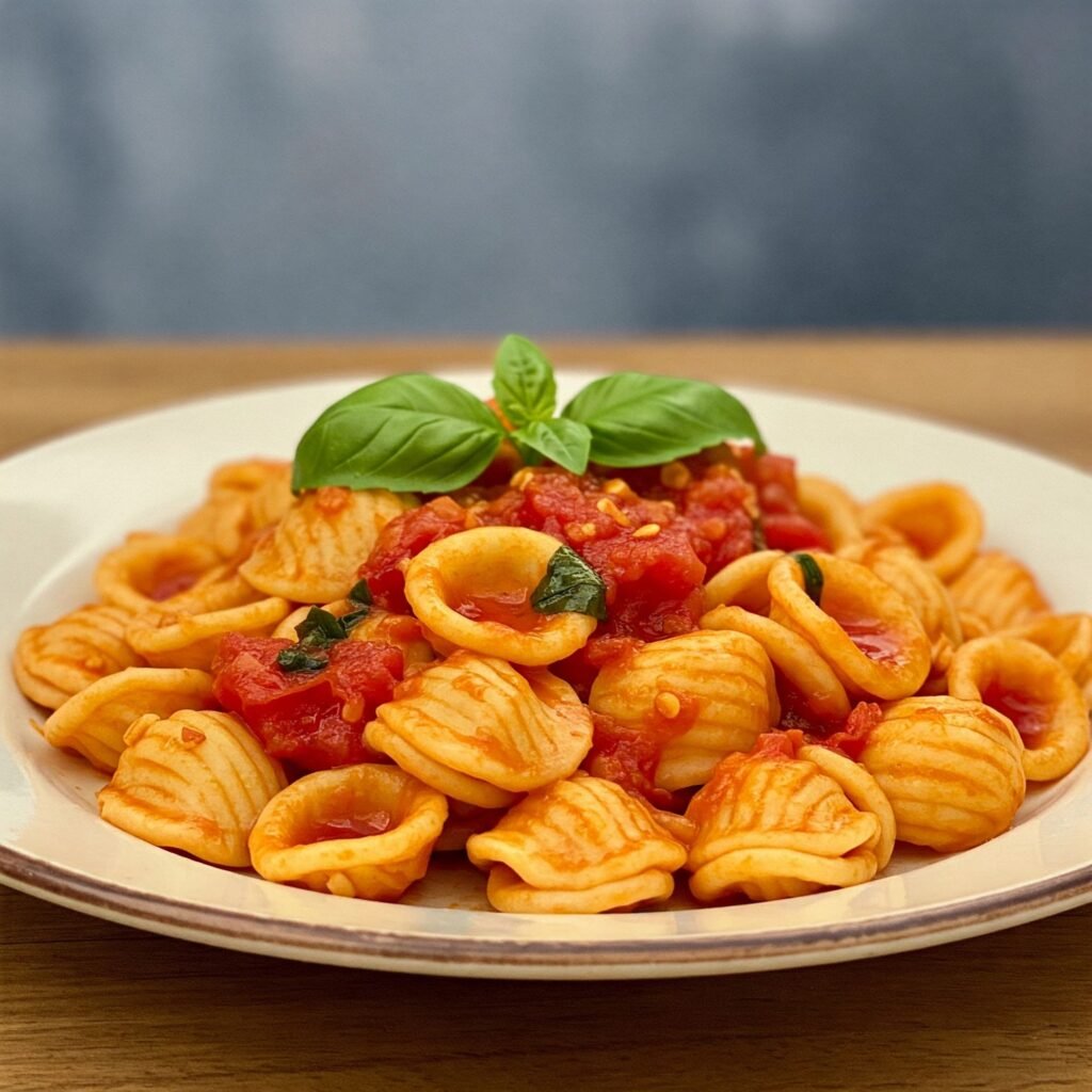 Plato de Orecchiette alla Pugliese con brócoli y aceite de oliva